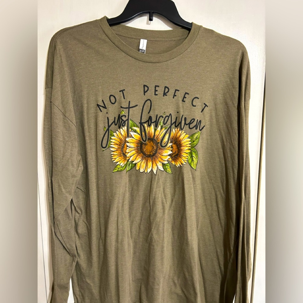 Olive Green Long Sleeve Shirt with Sunflower Design